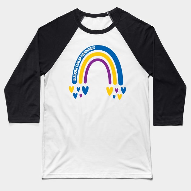 Bladder Cancer Awareness Rainbow with hearts Baseball T-Shirt by Teamtsunami6